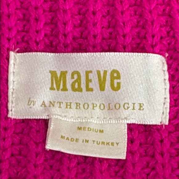 Maeve Anthropologie Sunny Cropped Cardigan Bright Pink Chunky Rib Knit Medium - Picture 5 of 8